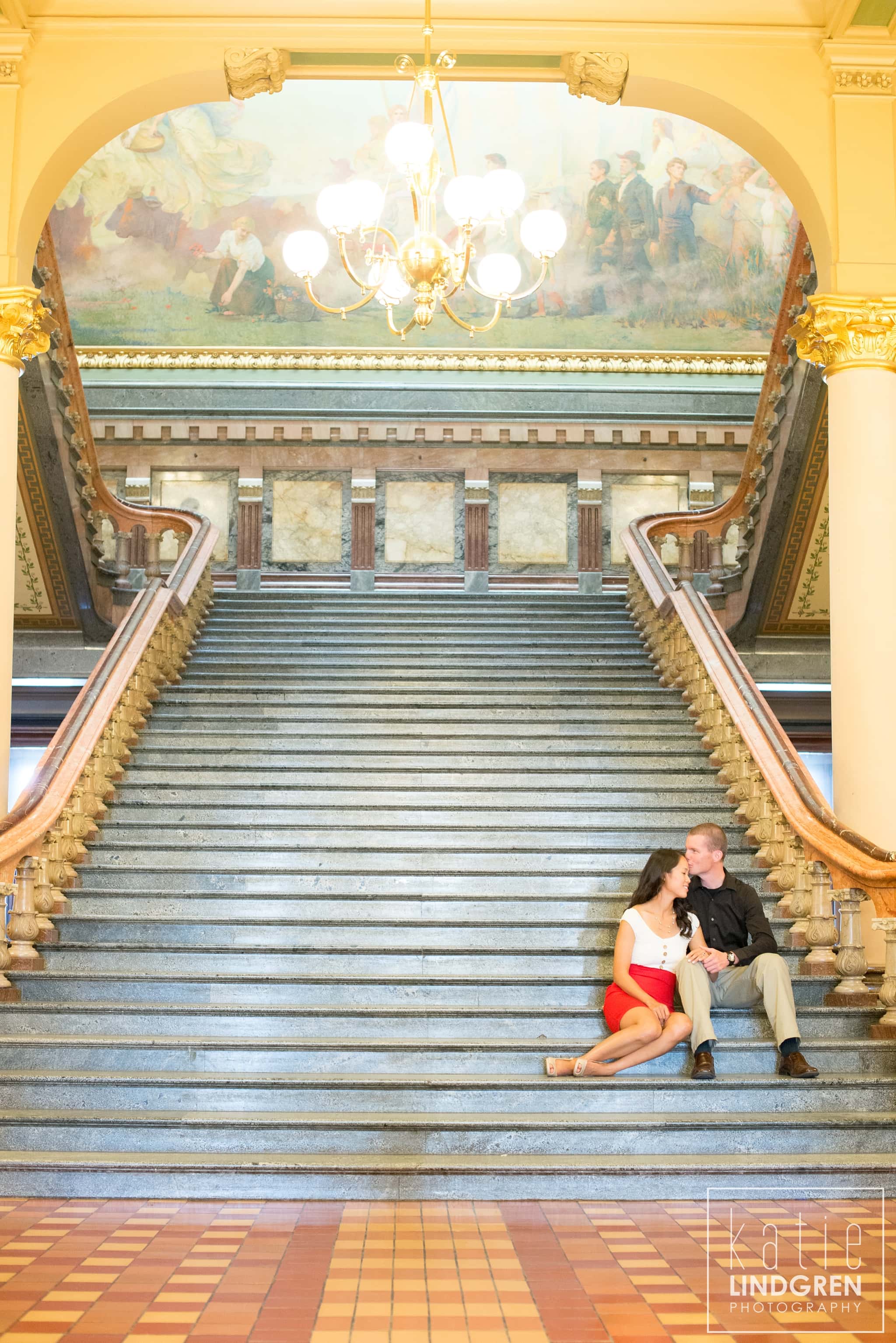 Downtown Des Moines Iowa Engagement Photographer