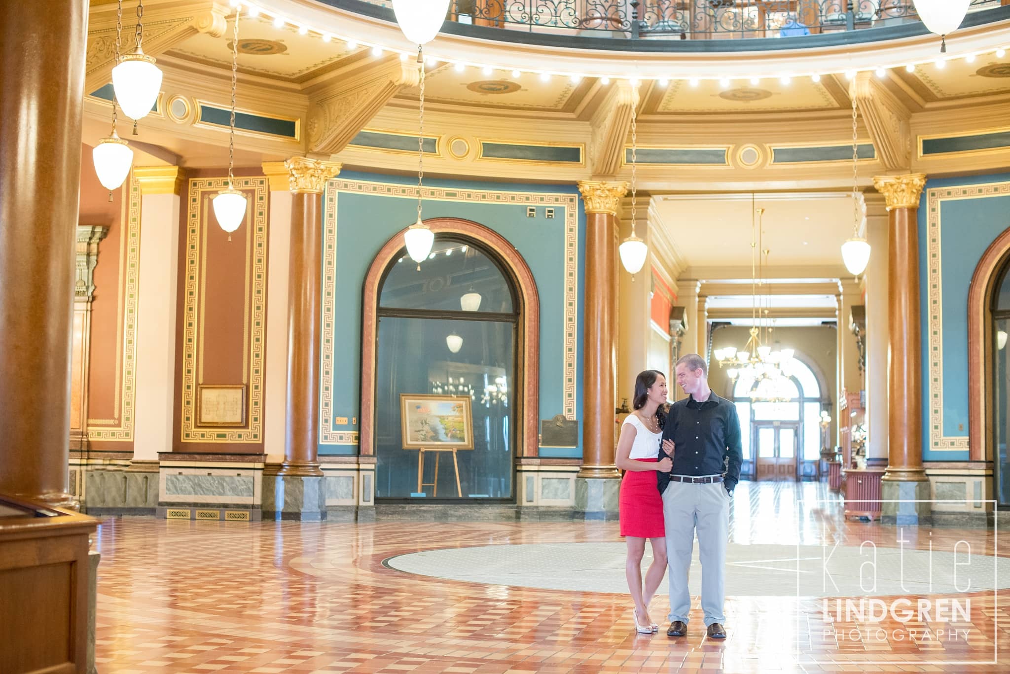 Downtown Des Moines Iowa Engagement Photographer